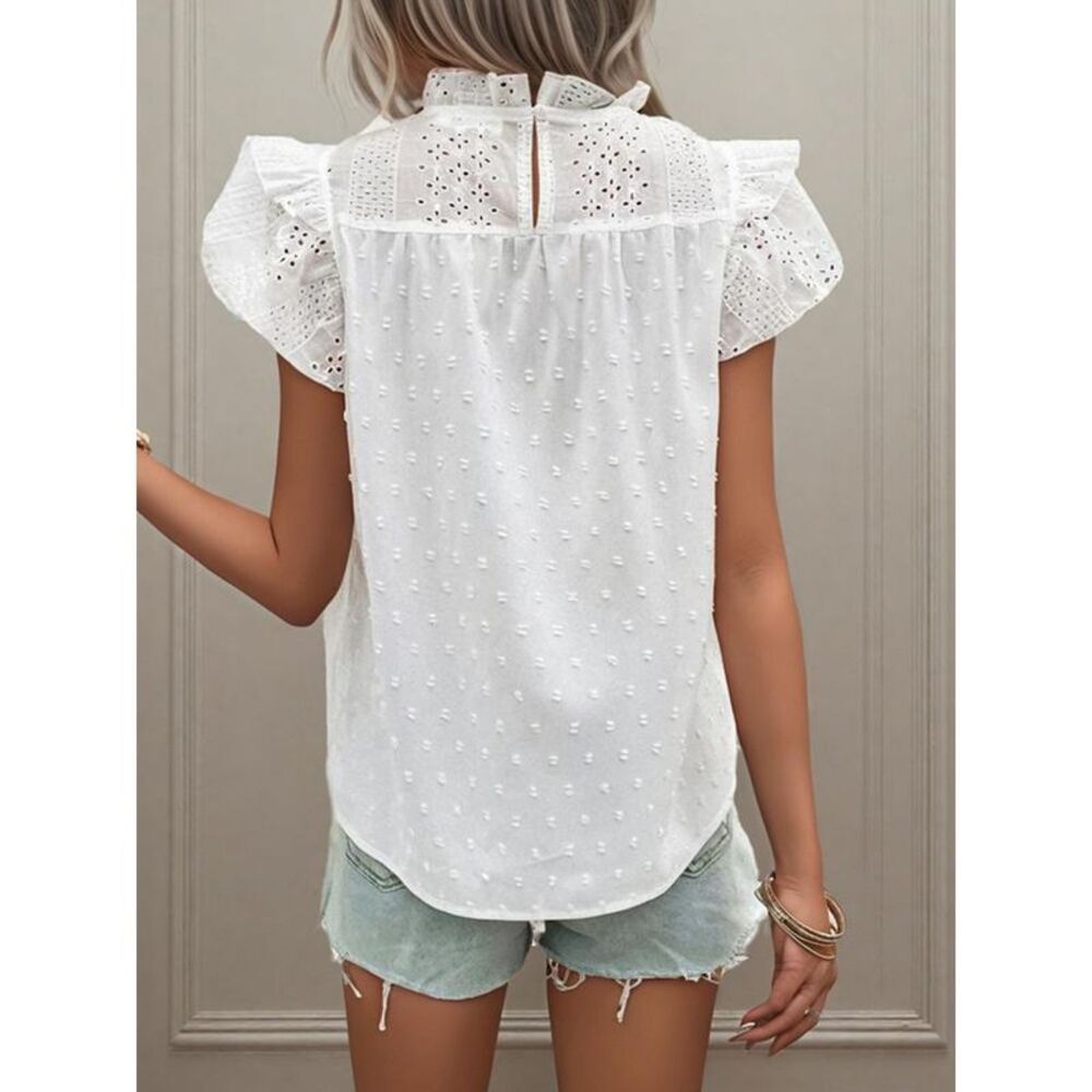 Everyday the Label Eyelet Swiss Dot Cap Sleeve Blouse Women White Blouses & - Picture 3 of 7